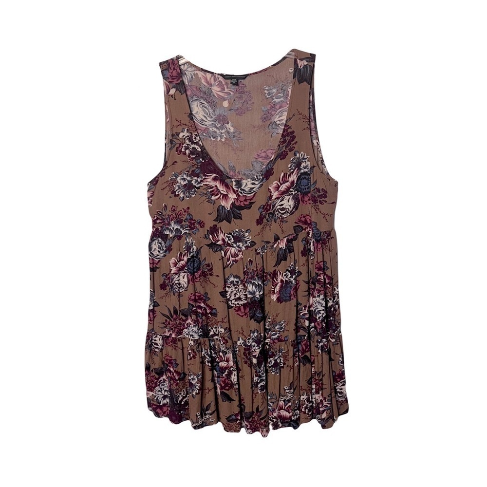 American Eagle | Brown Floral Sleeveless Tiered Baby Doll Mini Dress, Large